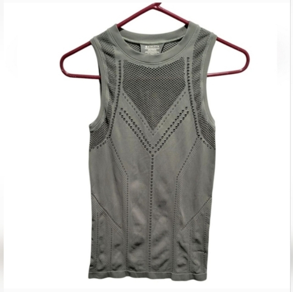 Athleta Oxygen Laurel Olive top with mesh design - Picture 3 of 4